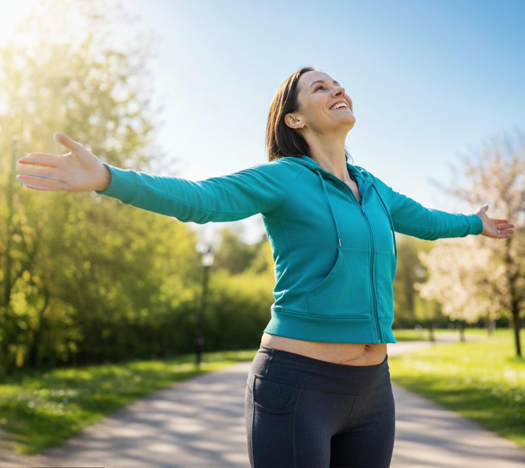 woman with arms out in sun